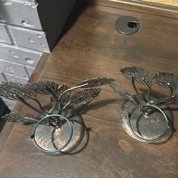 Set of Tree Scene Metal Metallic Leaves Candle Holder Home Decor - Picture 5 of 6
